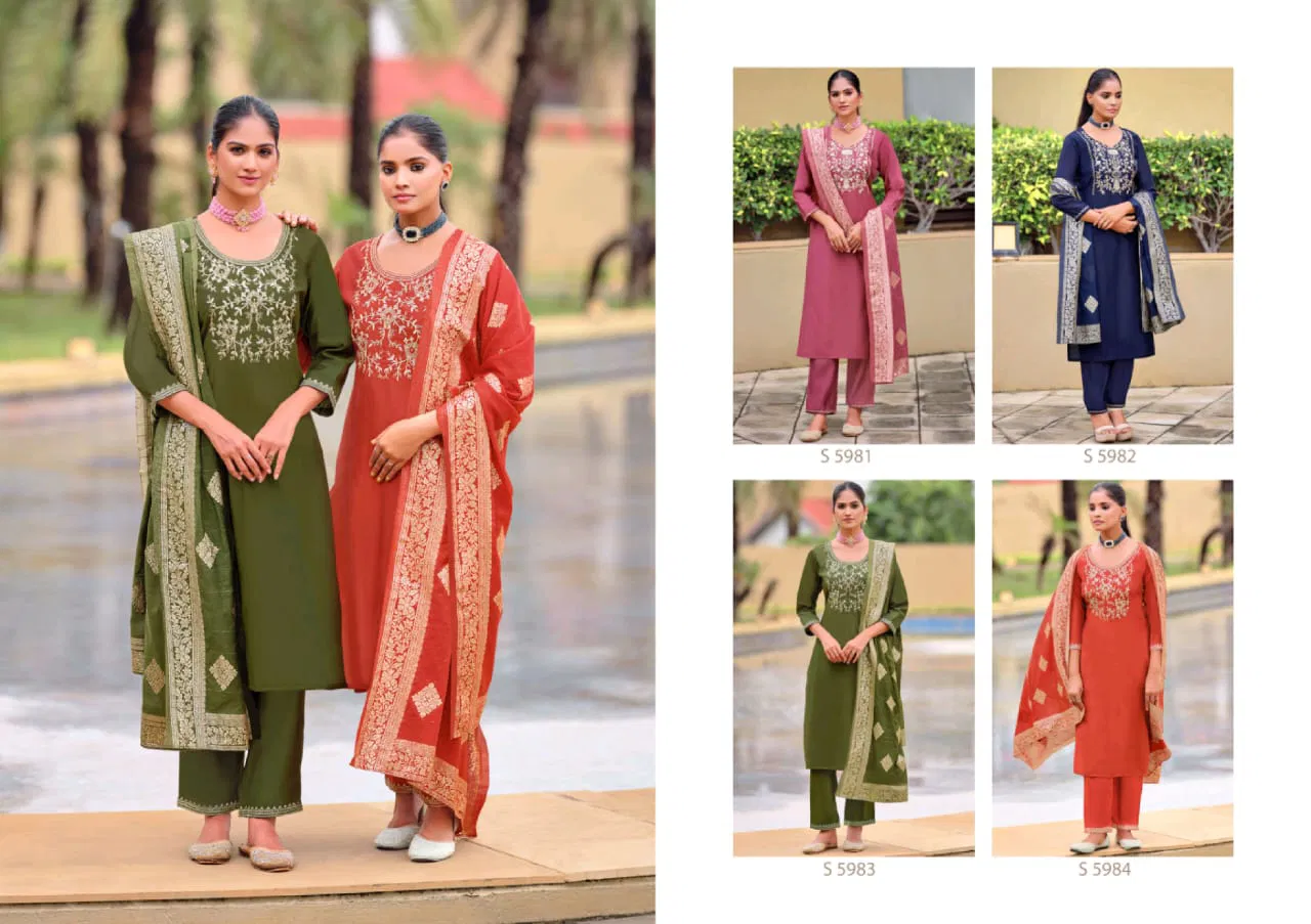 Poorva By Sbs Roman Silk Designer Kurti With Bottom Dupatta Exporters In India